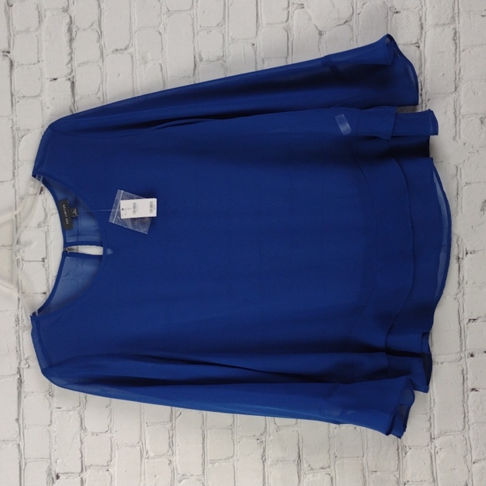 NWT The Limited Blue Sheer Ruffle Bell Sleeve Top Small - Picture 1 of 11